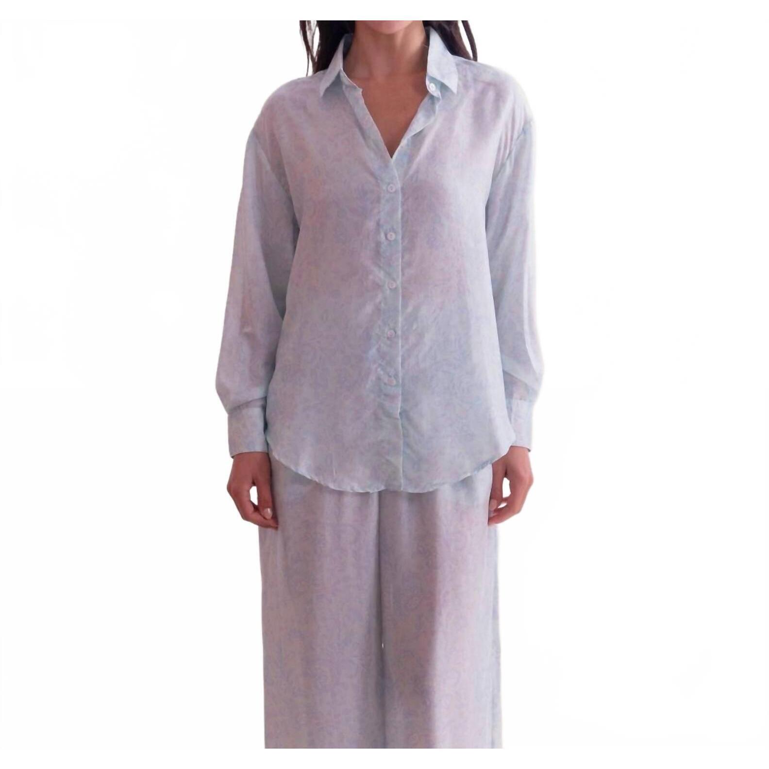New Les Nobourgeoises Neo Bloom Silk Shirt In Aqua